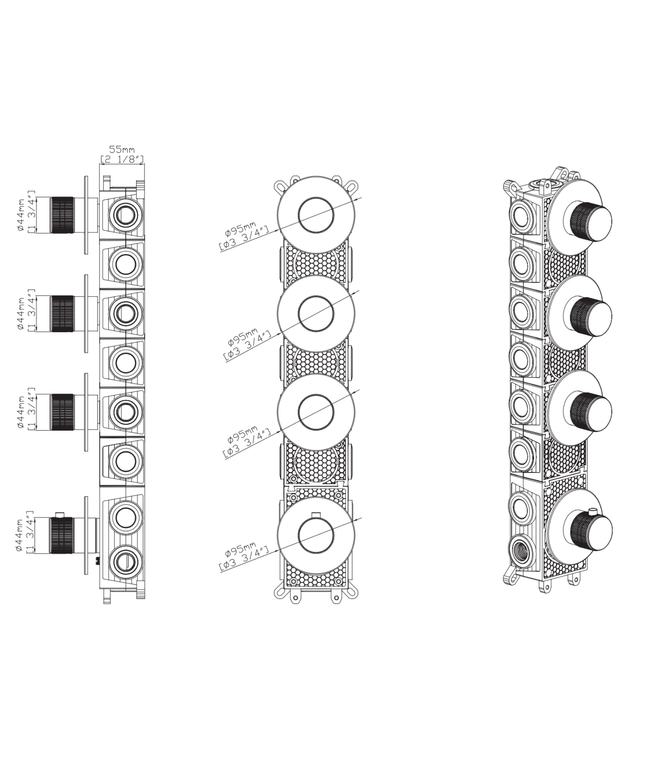 ALONI Stria inbouwbox voor douchemengkraan – 3-weg – thermostatisch – inbouw