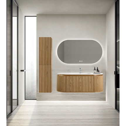 Aloni Begonia High bathroom cabinet - 35x160x35 cm - natural oak - handle -free & soft close - reversible