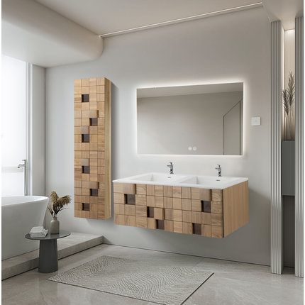 Wonda Square Slim Wastafel – Dubbel – Kunstmarmer – 120x1,6x52,5 cm – Mat Wit