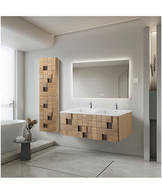 Wonda Square Slim Wastafel – Dubbel – Kunstmarmer – 120x1,6x52,5 cm – Mat Wit