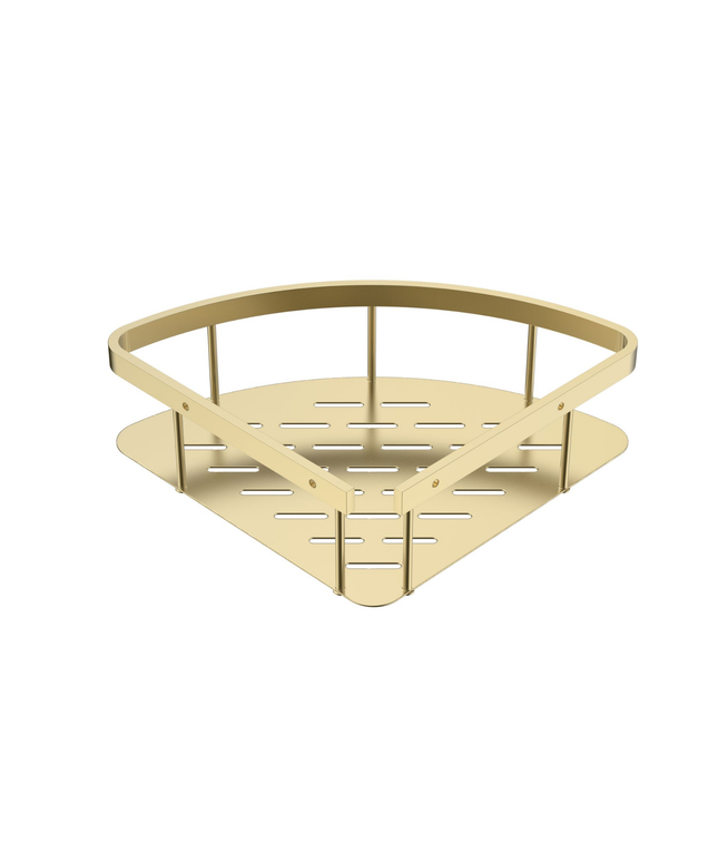 Aloni Uniforma doucherek – hoekmodel – 22x7x22 cm – geborsteld goud (PVD) – roestvrij staal