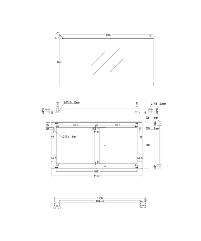 ALONI HAYAT spiegel – 118x60 cm – Mat zwart