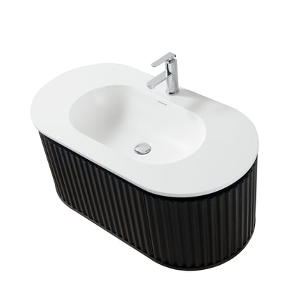 BEGONIA Wastafelonderkast - 1 lade greeploos soft-close - 119x42x52,5cm - Zwart eiken - afbeelding 7