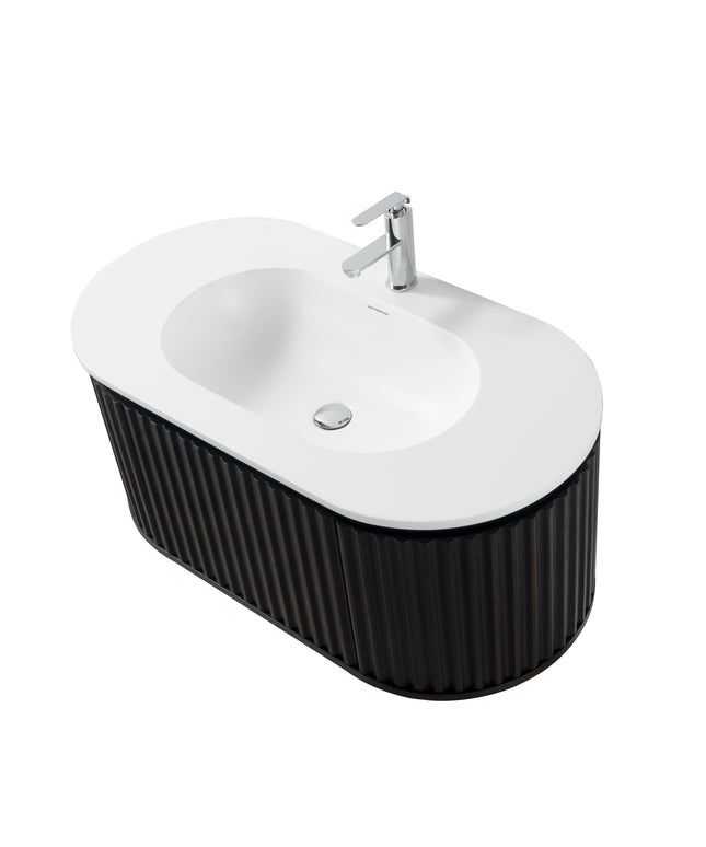 BEGONIA Wastafelonderkast - 1 lade greeploos soft-close - 119x42x52,5cm - Zwart eiken - afbeelding 7