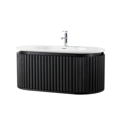 BEGONIA Wastafelonderkast - 1 lade greeploos soft-close - 119x42x52,5cm - Zwart eiken - afbeelding 6