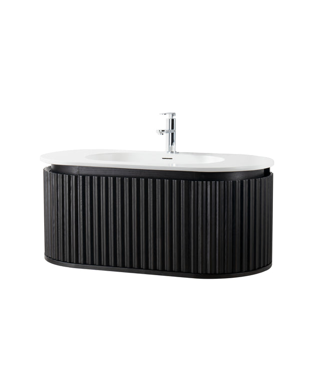 BEGONIA Wastafelonderkast - 1 lade greeploos soft-close - 119x42x52,5cm - Zwart eiken - afbeelding 6