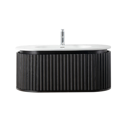 BEGONIA Wastafelonderkast - 1 lade greeploos soft-close - 119x42x52,5cm - Zwart eiken - afbeelding 5