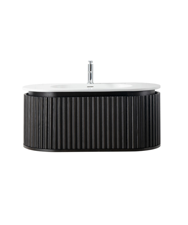 BEGONIA Wastafelonderkast - 1 lade greeploos soft-close - 119x42x52,5cm - Zwart eiken - afbeelding 5