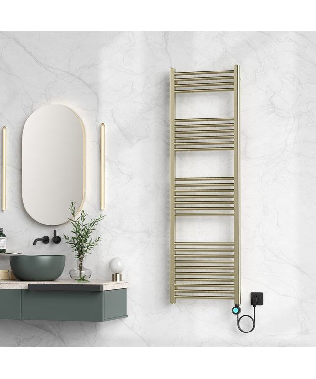 Radiador elétrico BELRAD 1600x500 mm – 700W – ouro escovado – termostato digital – Smart WiFi – conexão correta