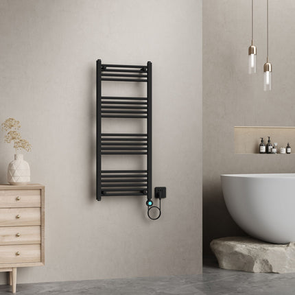 Radiador eléctrico BELRAD 1200x500 mm - 700W - negro mate - termostato digital - Smart WiFi - conexión derecha