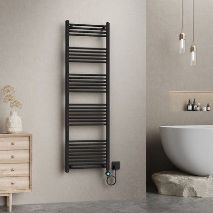 Radiador elétrico vertical BELRAD com WiFi – 1800x550 mm – 1000W – preto fosco – termostato digital – conexão direita