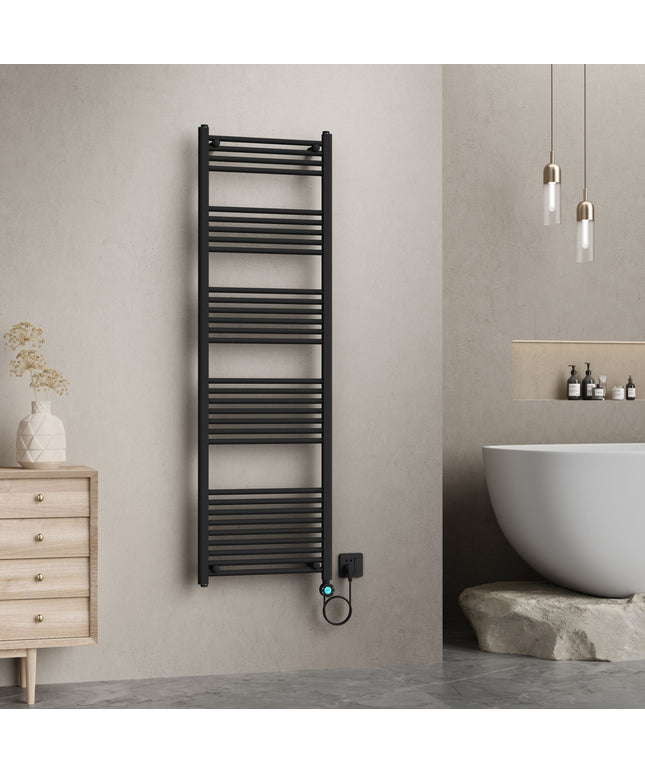 Radiador elétrico vertical BELRAD com WiFi – 1800x550 mm – 1000W – preto fosco – termostato digital – conexão direita