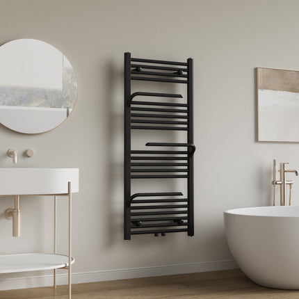 BELRAD Handdoekradiator met handdoekhouder - 1200x500mm - Mat zwart - afbeelding 2