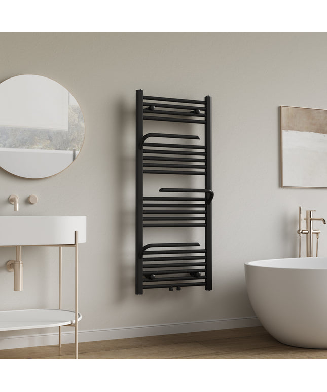 BELRAD Handdoekradiator met handdoekhouder - 1200x500mm - Mat zwart - afbeelding 2