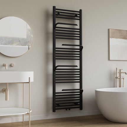 BELRAD Handdoekradiator met handdoekhouder - 1600x500mm - Mat zwart - afbeelding 2