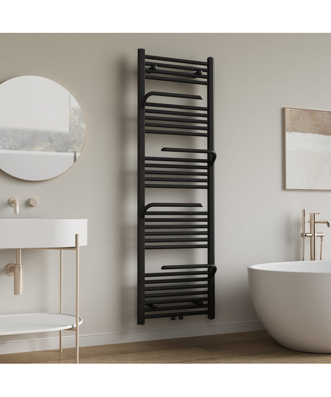 BELRAD Handdoekradiator met handdoekhouder - 1600x500mm - Mat zwart - afbeelding 2