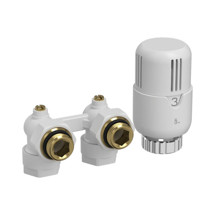BELRAD H-Blok Radiatoraansluitset compleet - met thermostaatknop haaks muuraansluiting M30 1/2Mx16/2 - Glanzend wit