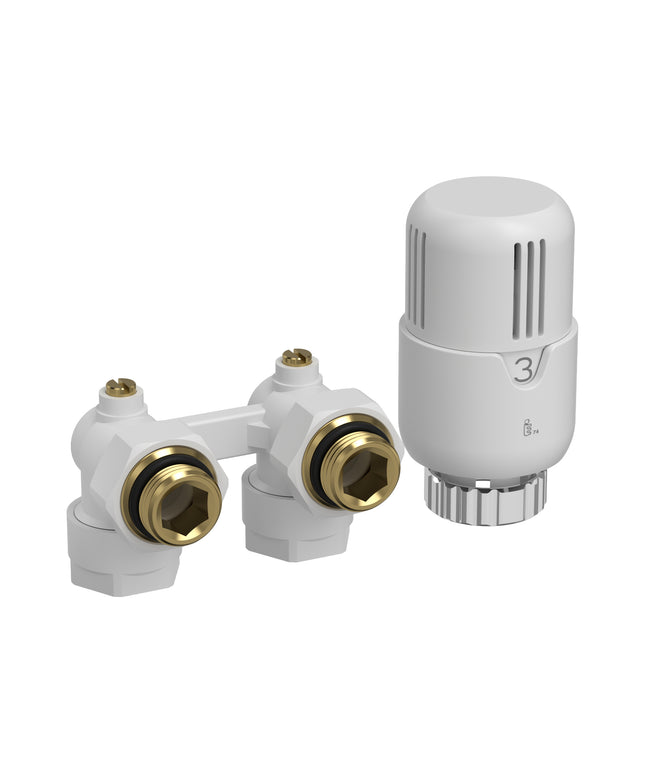 BELRAD H-Blok Radiatoraansluitset compleet - met thermostaatknop haaks muuraansluiting M30 1/2Mx16/2 - Glanzend wit