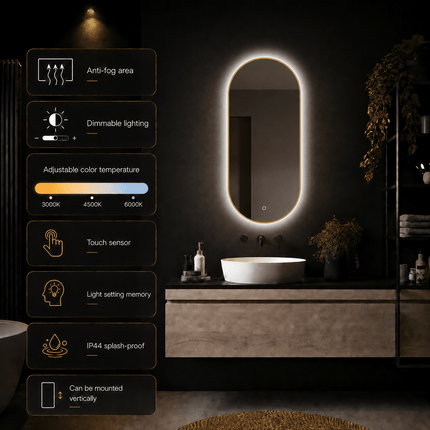 Loxa Aurelia Ovale LED Spiegel 40 x 80 cm - Gouden Lijst - afbeelding 8