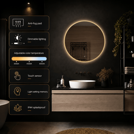 Loxa Aurora Ronde LED Spiegel Ø70 cm - Gouden Lijst - afbeelding 5