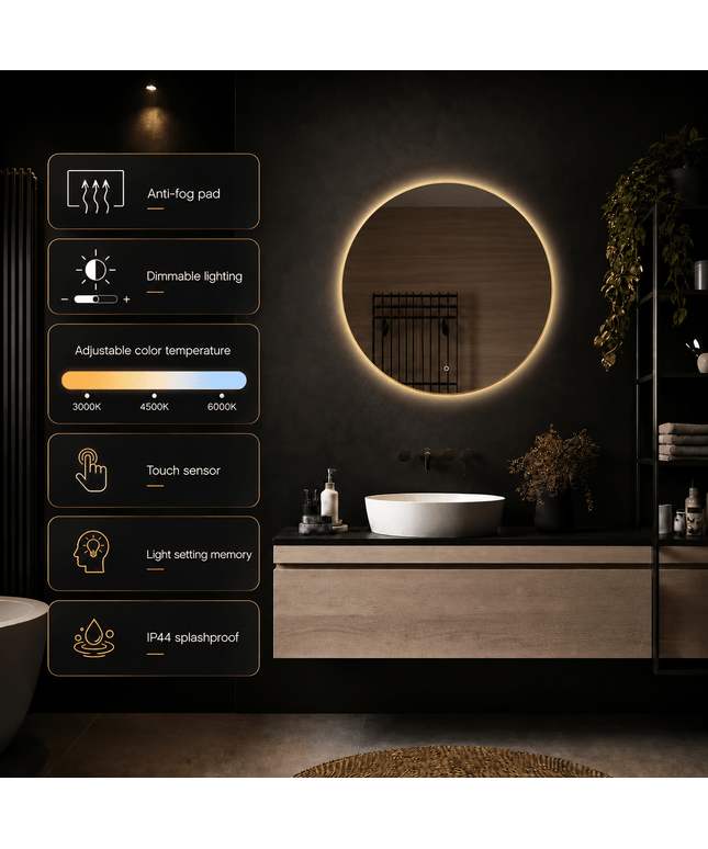 Loxa Aurora Ronde LED Spiegel Ø60 cm - Gouden Lijst - afbeelding 5