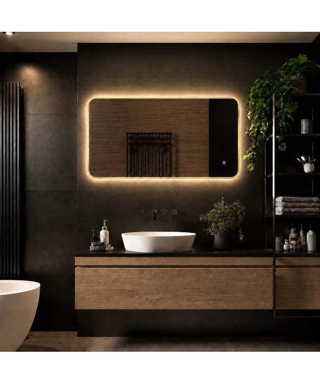 Loxa Marbella LED Spiegel 100 x 60 cm - Rechthoek, Gouden Lijst - afbeelding 7