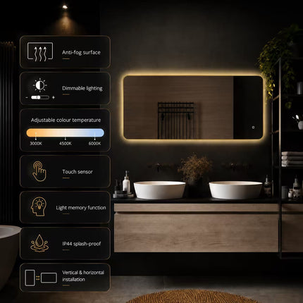 Loxa Marbella LED Spiegel 120 x 60 cm - Rechthoek, Gouden Lijst
