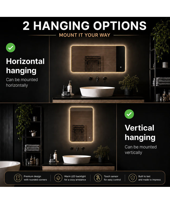 Loxa Marbella LED Spiegel 120 x 60 cm - Rechthoek, Gouden Lijst - afbeelding 3