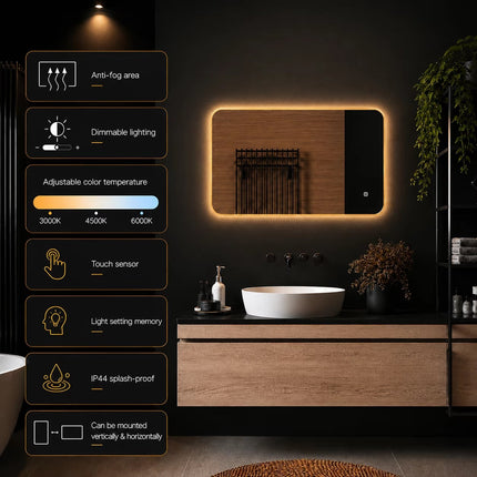 Loxa Marbella LED Spiegel 80 x 60 cm - Rechthoek, Gouden Lijst