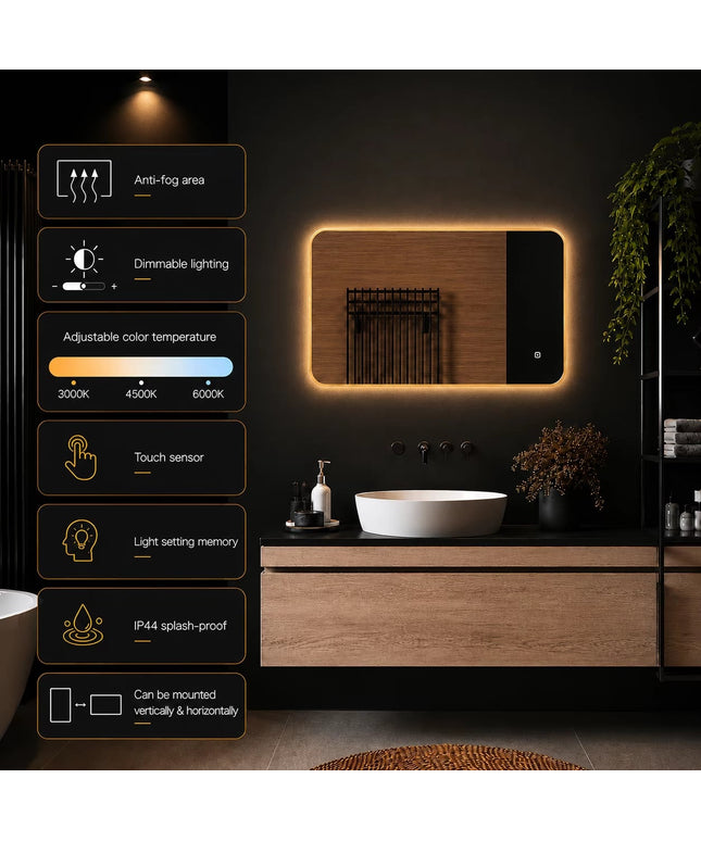Loxa Marbella LED Spiegel 80 x 60 cm - Rechthoek, Gouden Lijst