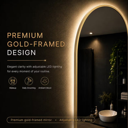 Loxa Medina LED Spiegel 45 x 100 cm - Rechthoek, Gouden Lijst - afbeelding 7