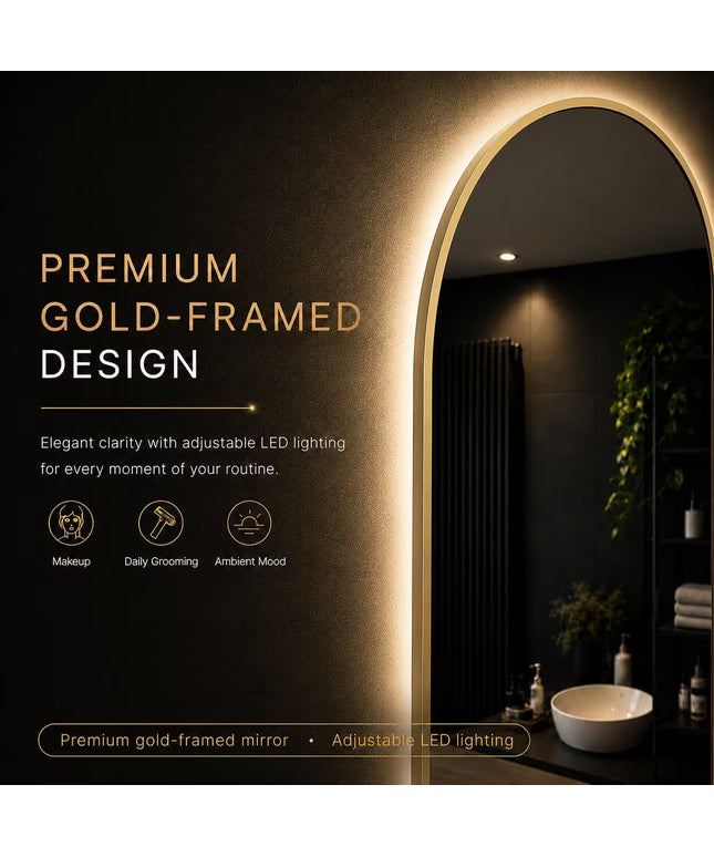Loxa Medina LED Spiegel 45 x 100 cm - Rechthoek, Gouden Lijst - afbeelding 7