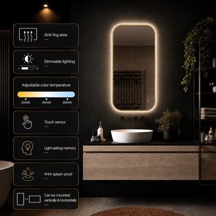 Loxa Milano LED Spiegel 50 x 100 cm - Rechthoek, Gouden Lijst - afbeelding 7
