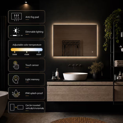 Loxa Sorento LED Spiegel 80 x 60 cm - Rechthoek, Zwarte Lijst