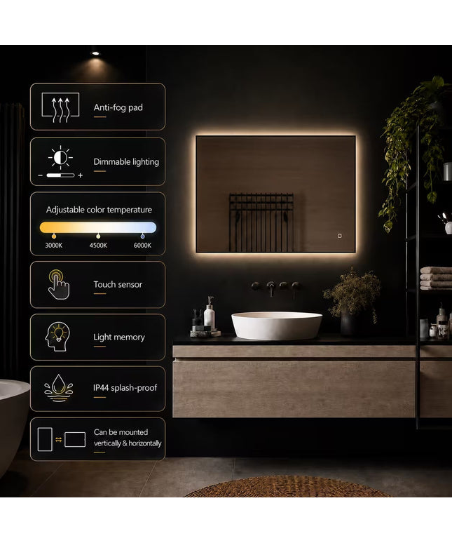 Loxa Sorento LED Spiegel 80 x 60 cm - Rechthoek, Zwarte Lijst