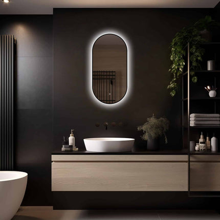 Loxa Vienna Ovale LED Spiegel 40 x 80 cm - Zwarte Lijst