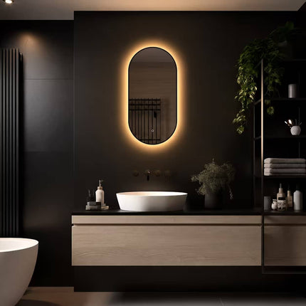 Loxa Vienna Ovale LED Spiegel 40 x 80 cm - Zwarte Lijst - afbeelding 3
