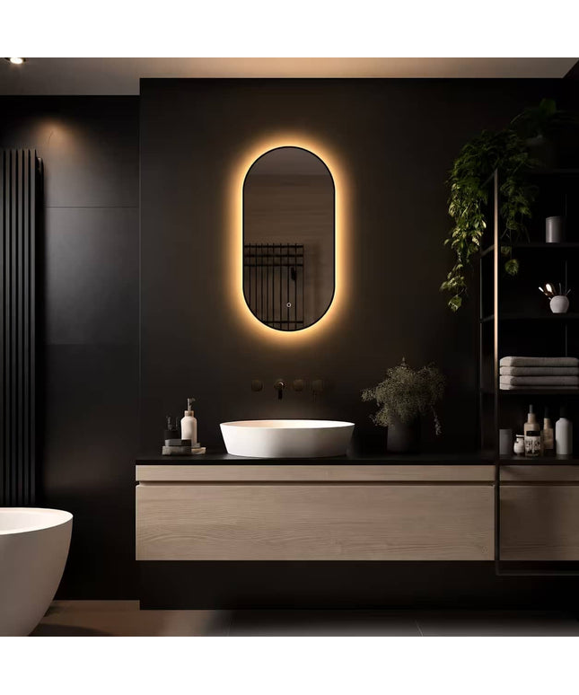 Loxa Vienna Ovale LED Spiegel 40 x 80 cm - Zwarte Lijst - afbeelding 3