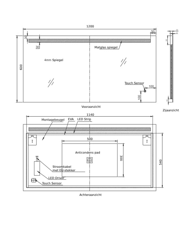 Loxa Ambi LED Spiegel 120 x 60 cm - Rechthoek