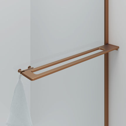 CURVY Inloopdouche gebogen met handdoekhouder - 100x200cm - Geborsteld koper - afbeelding 2