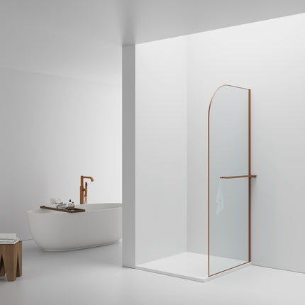 CURVY Inloopdouche gebogen met handdoekhouder - 100x200cm - Geborsteld koper