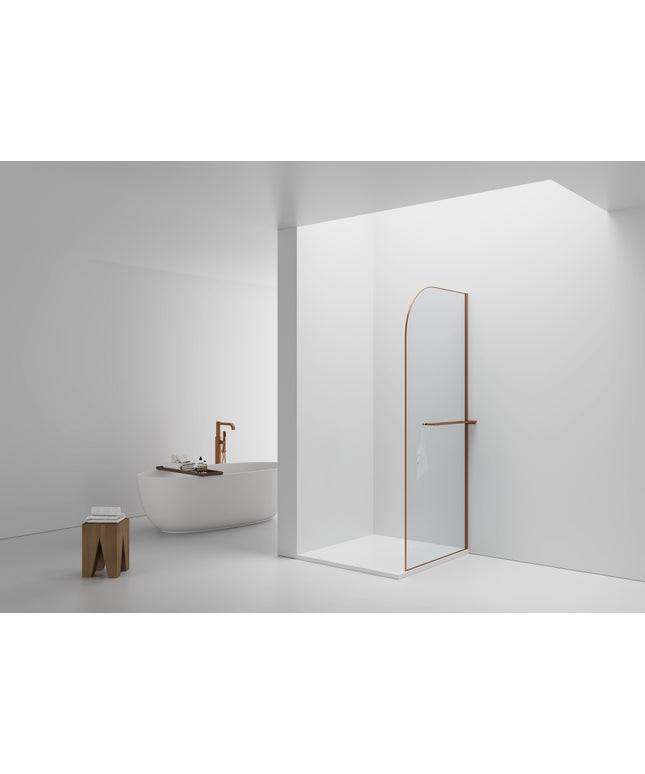 CURVY Inloopdouche gebogen met handdoekhouder - 100x200cm - Geborsteld koper