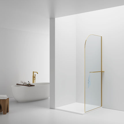 CURVY Inloopdouche gebogen met handdoekhouder - 100x200cm - Geborsteld goud