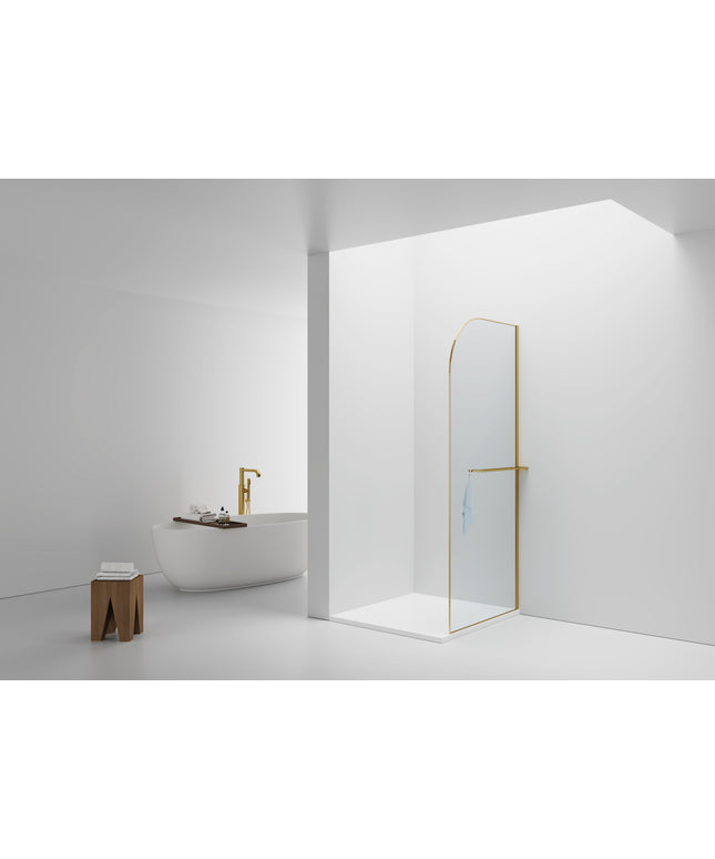 CURVY Inloopdouche gebogen met handdoekhouder - 100x200cm - Geborsteld goud