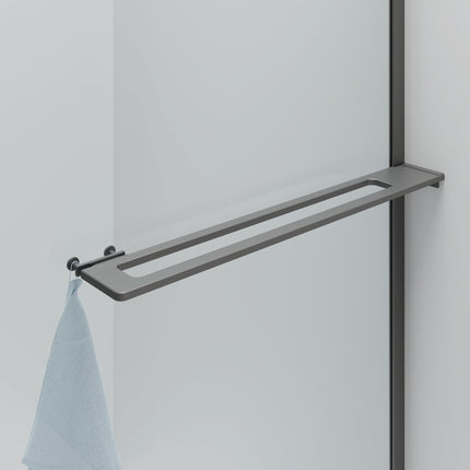CURVY Inloopdouche gebogen met handdoekhouder - 100x200cm - Gunmetal - afbeelding 2