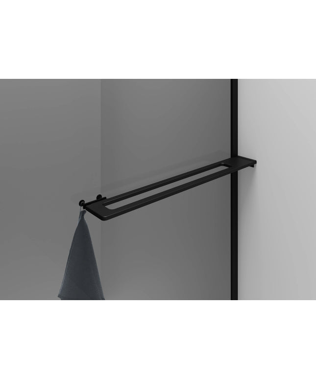 CURVY Inloopdouche gebogen met handdoekhouder - 100x200cm - Mat zwart / Grijs rookglas - afbeelding 2