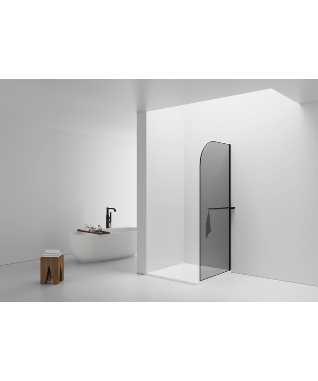 CURVY Inloopdouche gebogen met handdoekhouder - 100x200cm - Mat zwart / Grijs rookglas