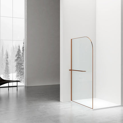Aloni CURVY Walk-in shower com porta-toalha - Curvo - Vidro de segurança 8 mm - 120x200 cm - Cobre escovado - Anti-calcário - Vidro transparente