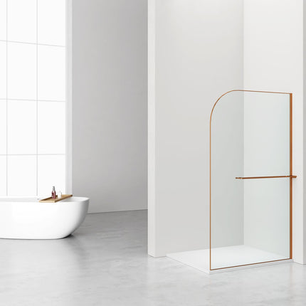 Aloni CURVY Walk-in shower com porta-toalha - Curvo - Vidro de segurança 8 mm - 120x200 cm - Cobre escovado - Anti-calcário - Vidro transparente