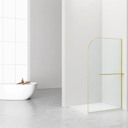 Aloni CURVY Walk-in shower com porta-toalha - Curvo - Vidro de segurança 8 mm - 120x200 cm - Ouro escovado - Anti-calcário - Vidro transparente